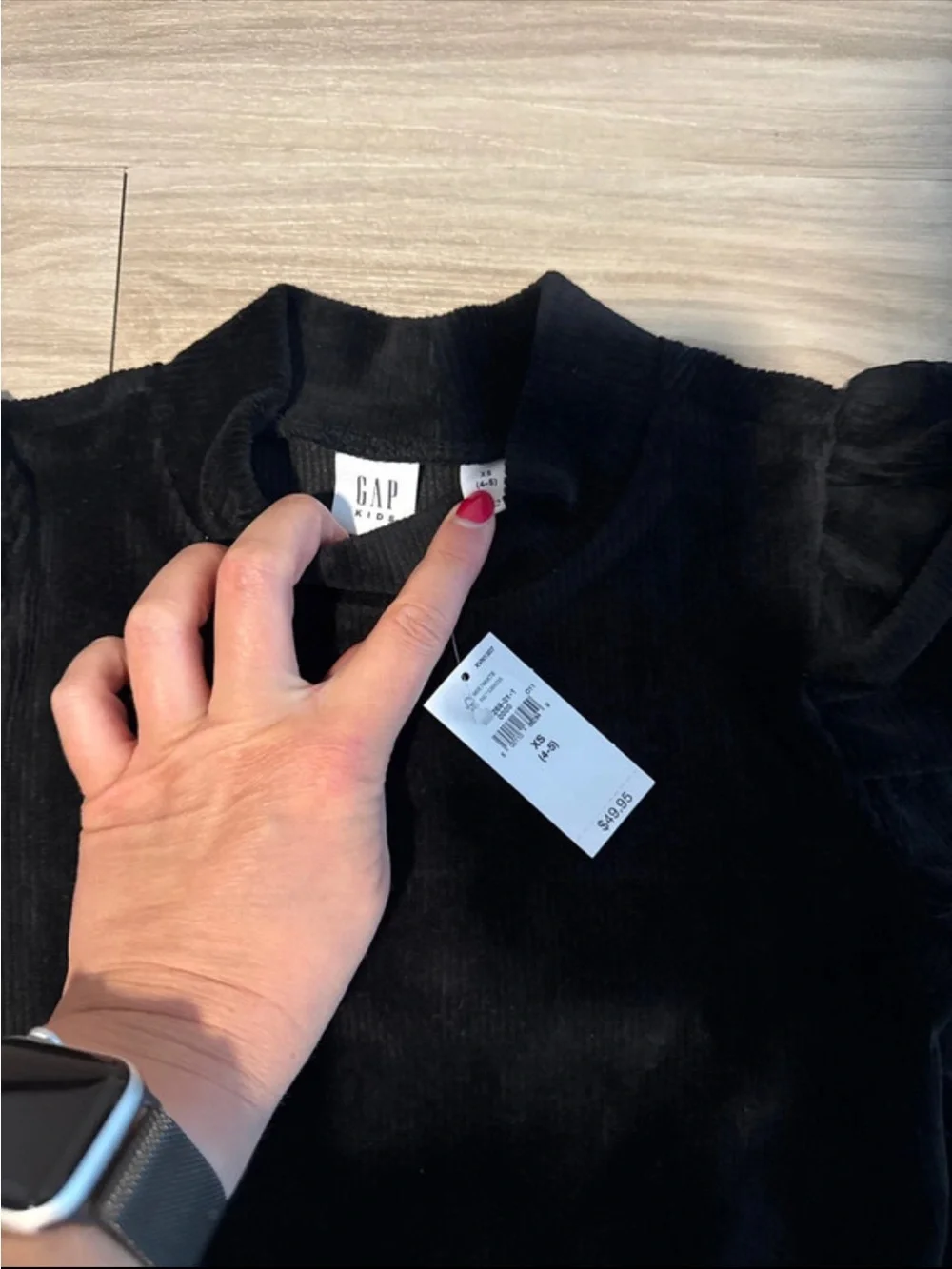 Girls Gap Black Puff-Sleeve Velvet Shift Dress